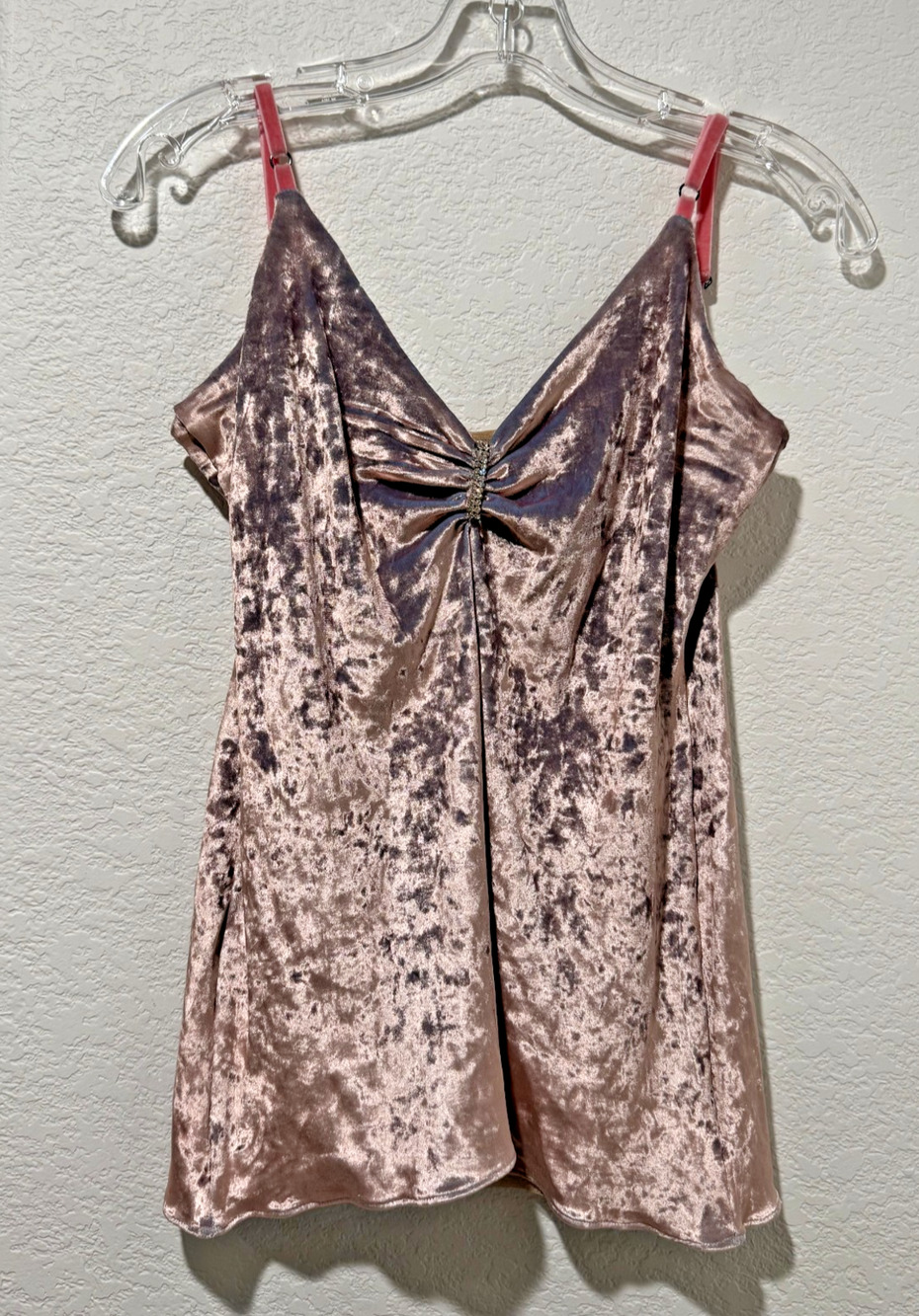 Vtg Y2k Purple Crushed Velvet Tank Top Cami Fairycore Babydoll Sz M Rhinestone